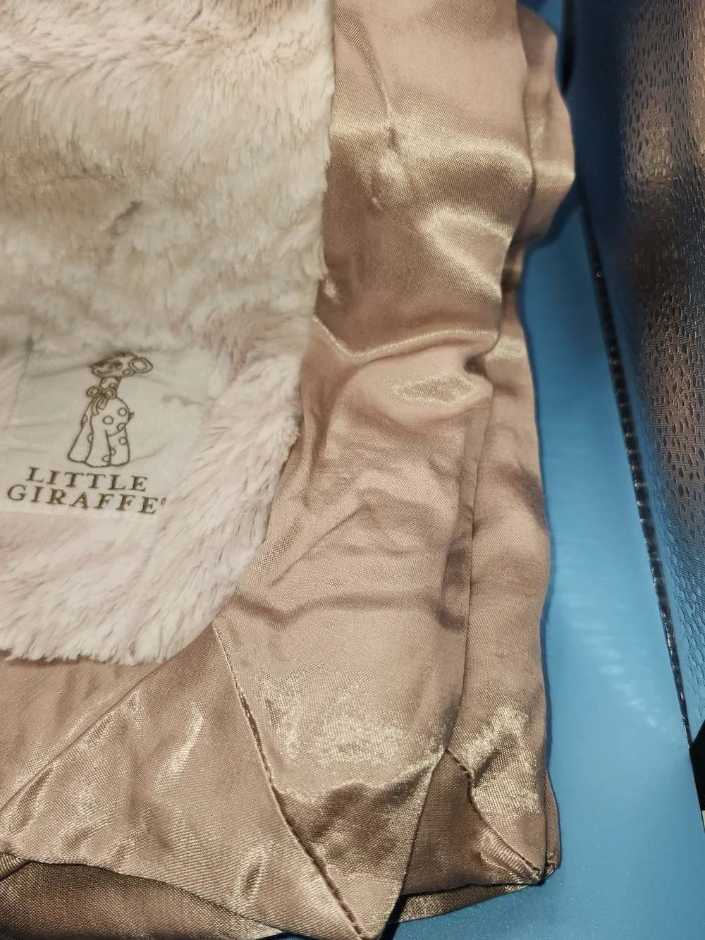 Little Giraffe Plush Luxe Faux Fur Pink Baby Blanket Satin Trim Made in USA